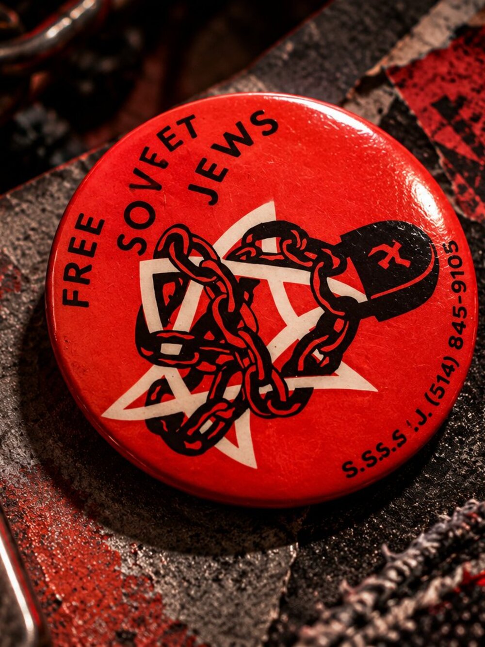 Vintage Free Soviet Jews SSSJ Protest Pin Button Montreal